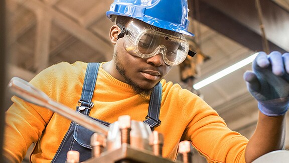 Man wearing Blue Helmet