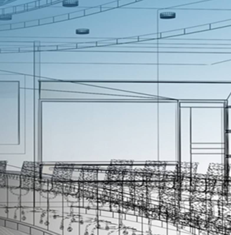 Plan Interior of a conference room in an office, overlaid with a blue gradient.