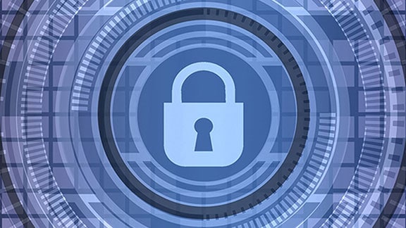Circular graphics with an illustration of a padlock in the center