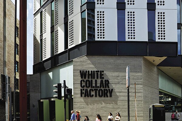 Exterior of White Collar Factory building 