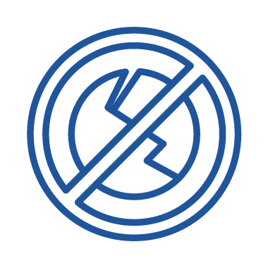 Icon displaying a crack inside a circle with a diagonal line acros