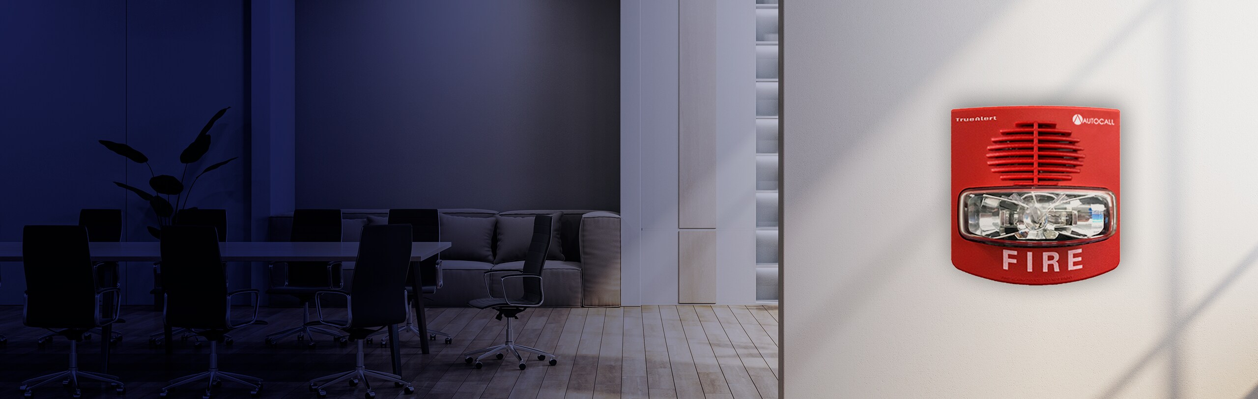 Fire detection alarm mounted on the wall