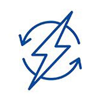 Icon depicting renewable energy with a bolt and circulating arrow