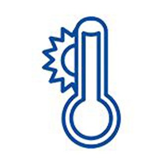 Icon depicting  heat with a thermometer and sun 