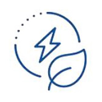 Icon depicting less power consumption with an energy bolt and leaf