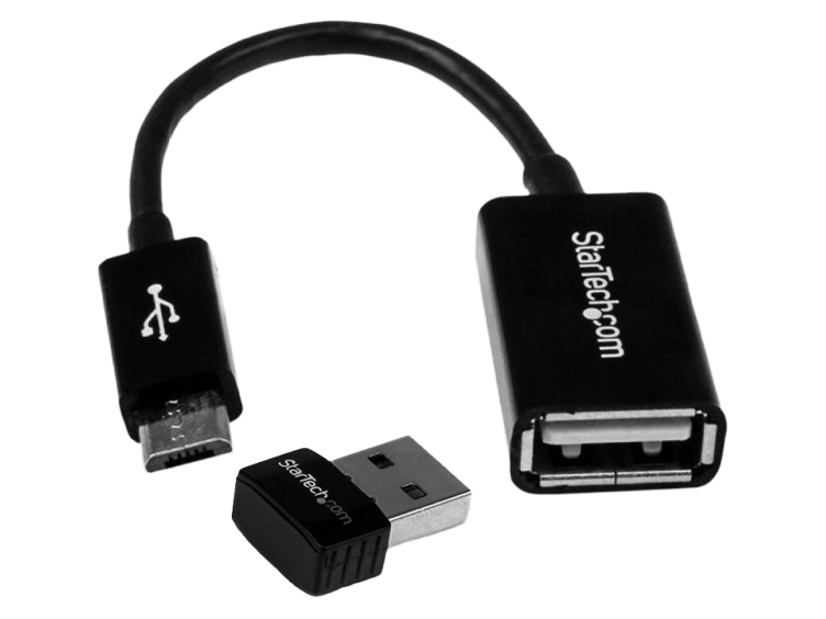 A USB OTG adapter cable and a USB wireless receiver