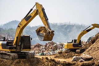 Cranes excavating in the mine