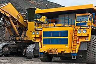 Dump trucks operating in the coal mines