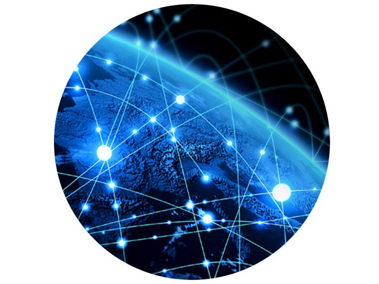 Blue-toned image of the planet's surface with a graphic depicting digital connection