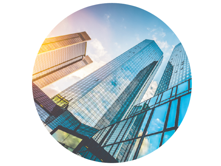 Frog's eye view of high-rise buildings