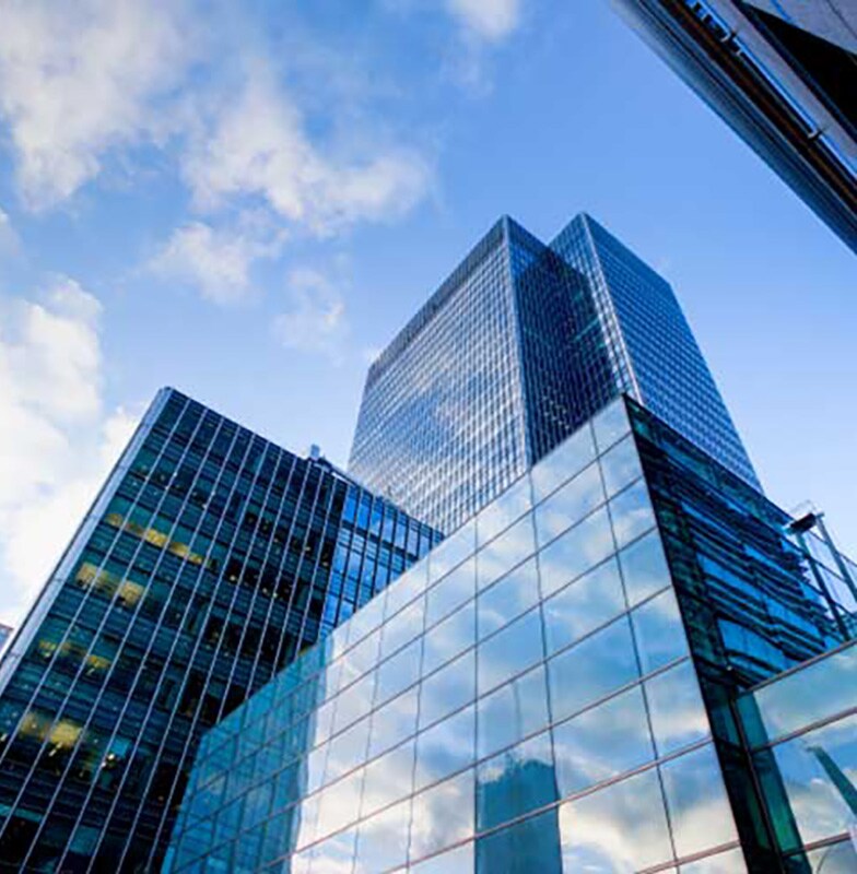 Frog's-eye view of skyscrapers at daytime