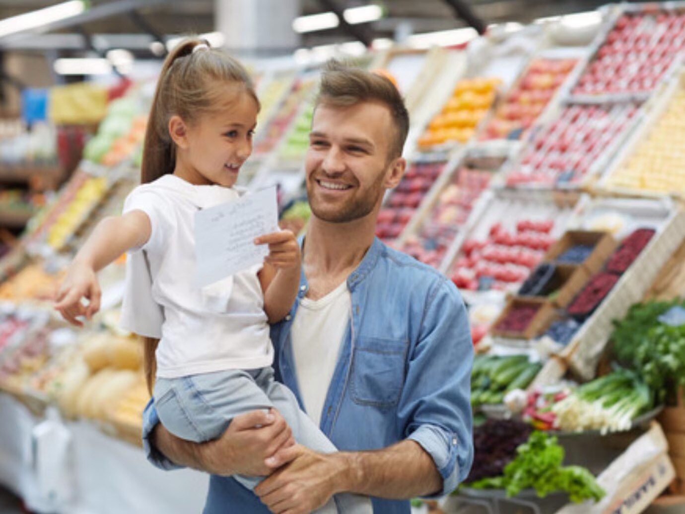 Father And His Daughter In A Supermarket