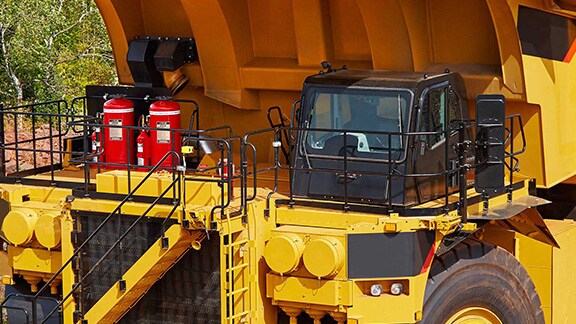 JCB with fire safety equipment.