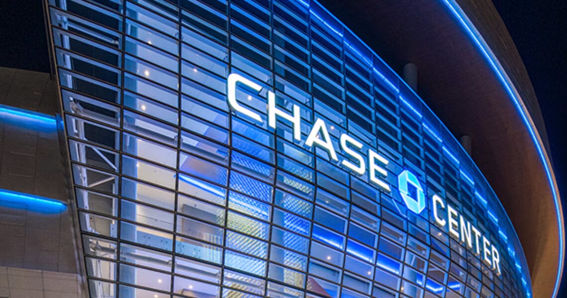The Chase Center Arena at night