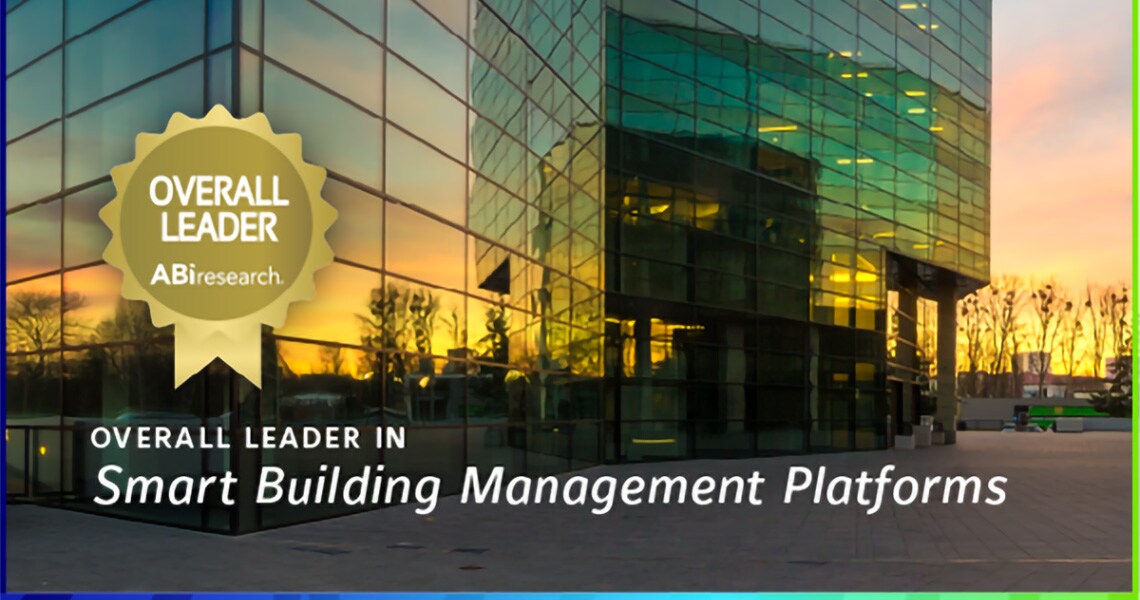 Badge for Overall Leader in Smart Building Management Platforms overlaid on the background of office buildings