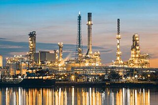 View of the oil refinery at night