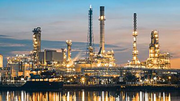 View of the oil refinery at night