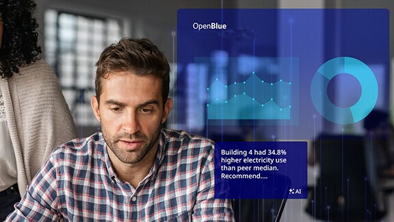 A man with Openblue enterprise manager graphics