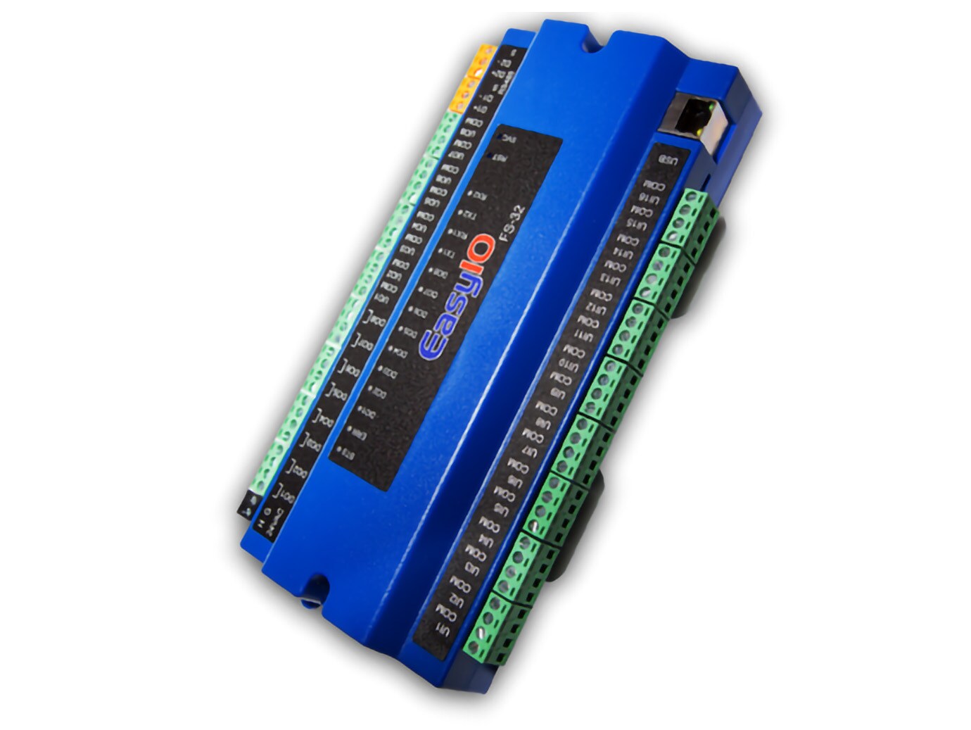 An Industrial electronic module, labeled EasyIO with multiple pin connectors