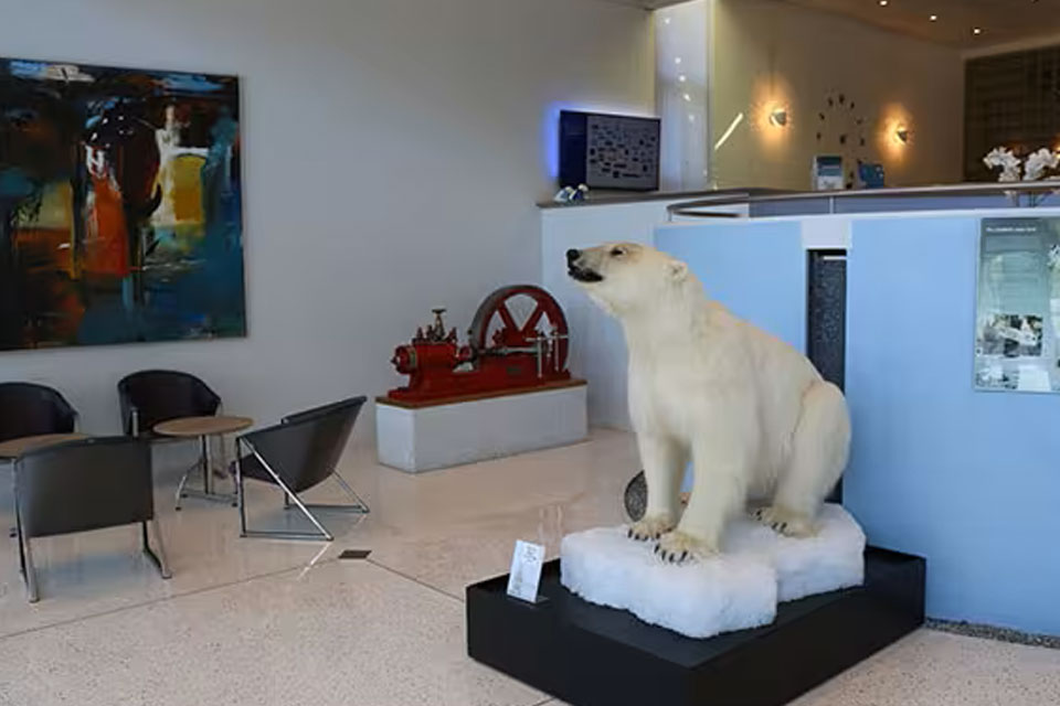 Interior of Sabroe's office with their first refrigeration machine built in 1897