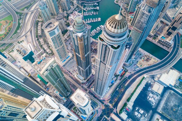 Aerial view of an urban skyline
