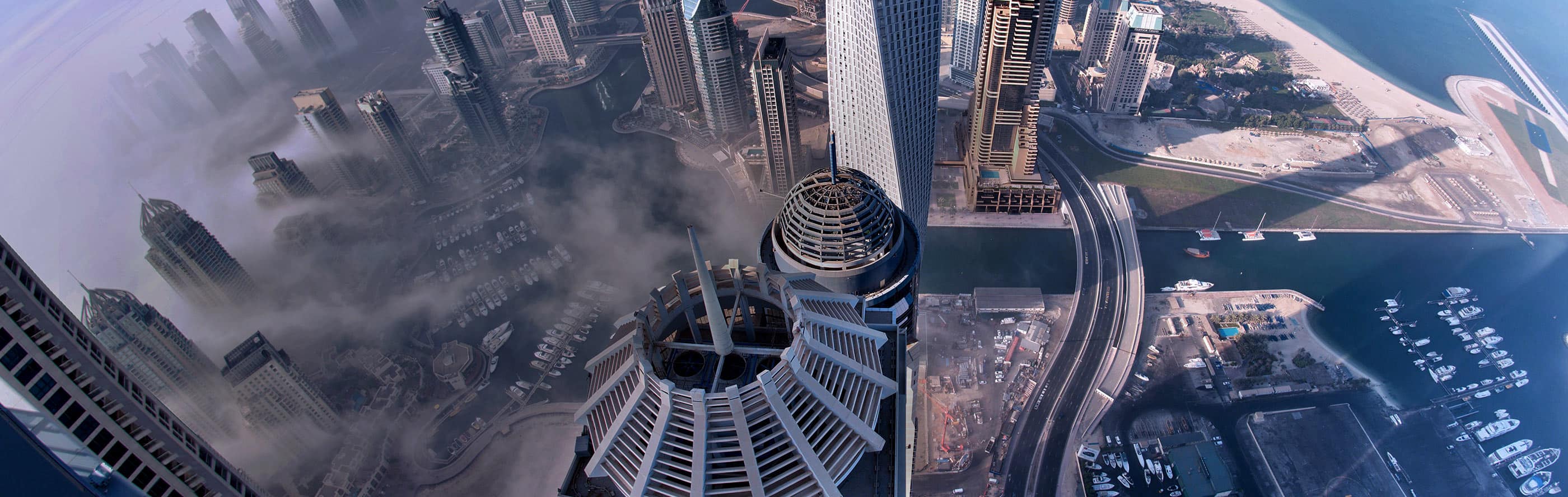 Aerial view of a metropolitan skyline